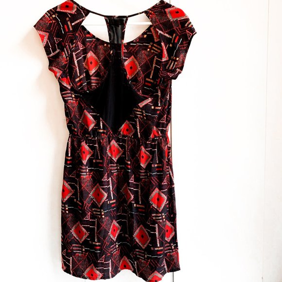 urban outfitters mini red pattern dress cap sleeve - Picture 5 of 5